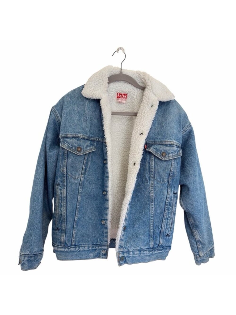 Levi's Sherpa Denim Jacket USA Made Vintage XS Trucker Lined Blue - Picture 4 of 16